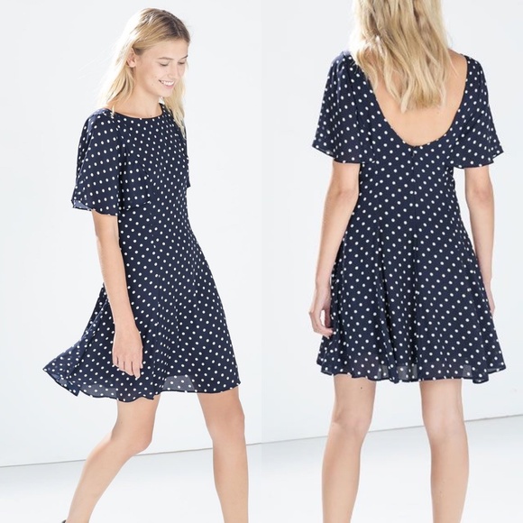 navy polka dot dress zara